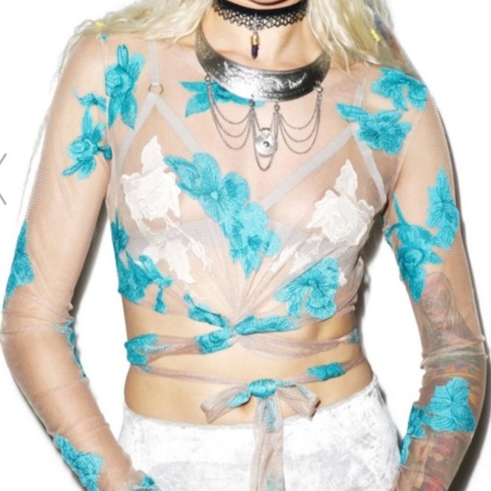 For Love & Lemons Blue Orchid Crop Top Small